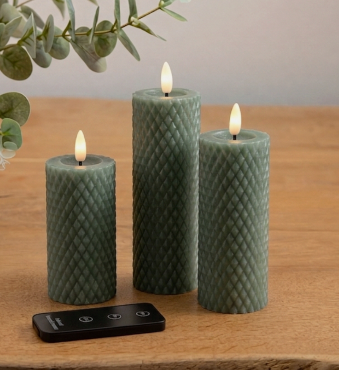LED Blokklys / Grønn Harlekin – 3 stk med fjernkontroll
