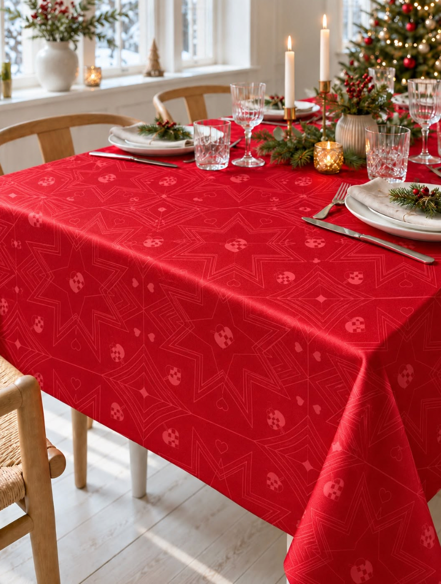 Juleduk Jacquard - Rød 240cm – Rød Jacquard Duk