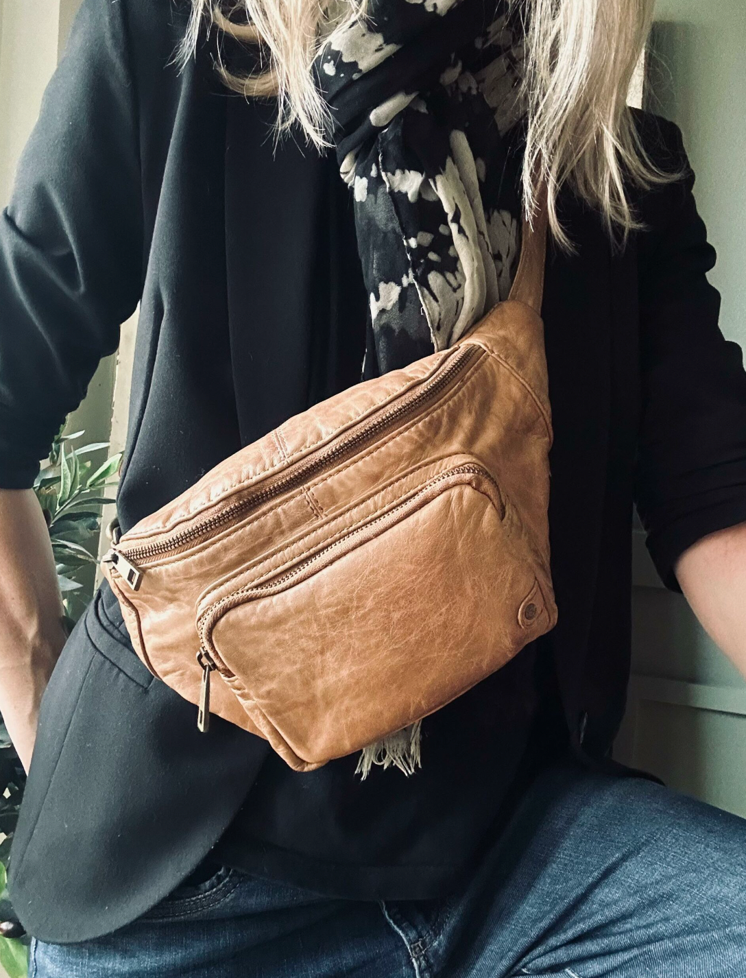 Belteveske i vintage-look - Camel