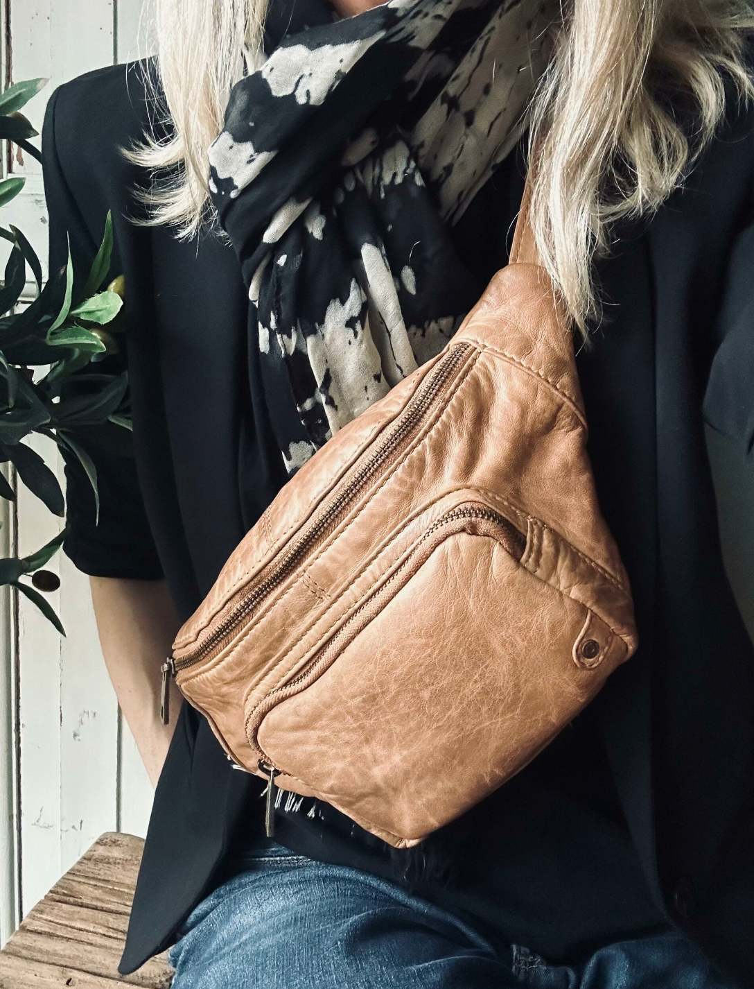 Belteveske i vintage-look - Camel