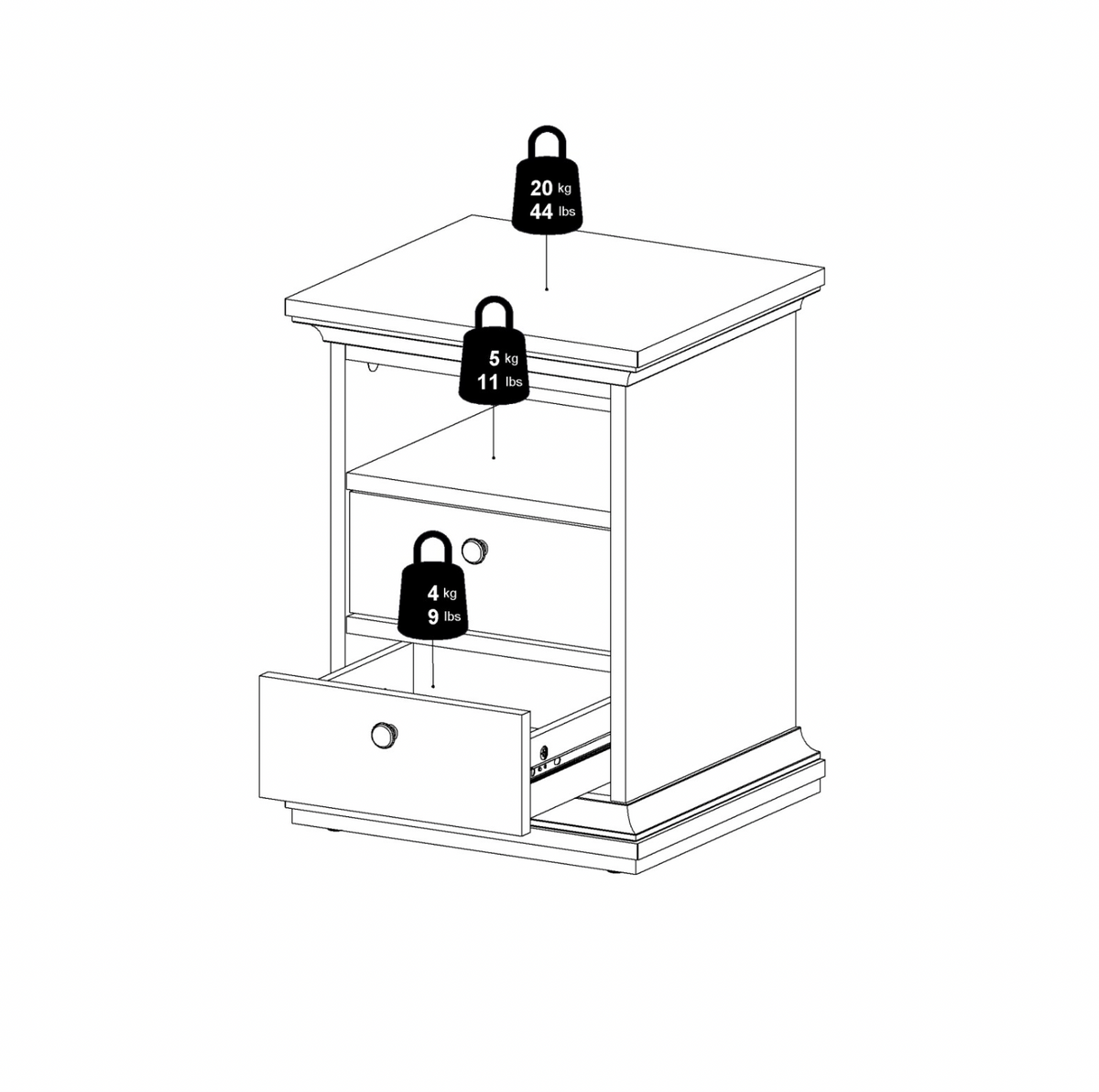 Nattbord Paris White – 2 skuffer
