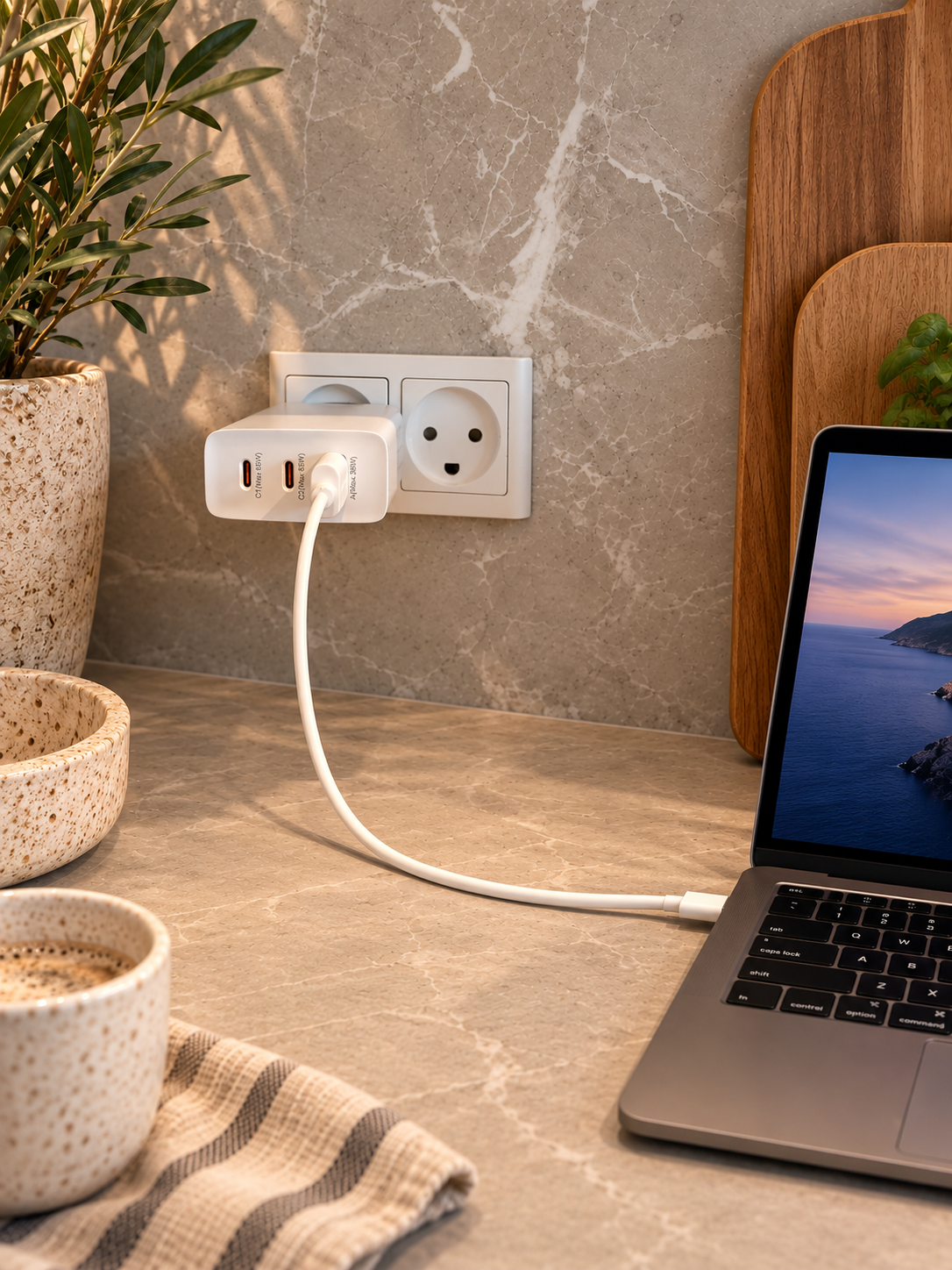 Rask USB-C-lader med 3 porter