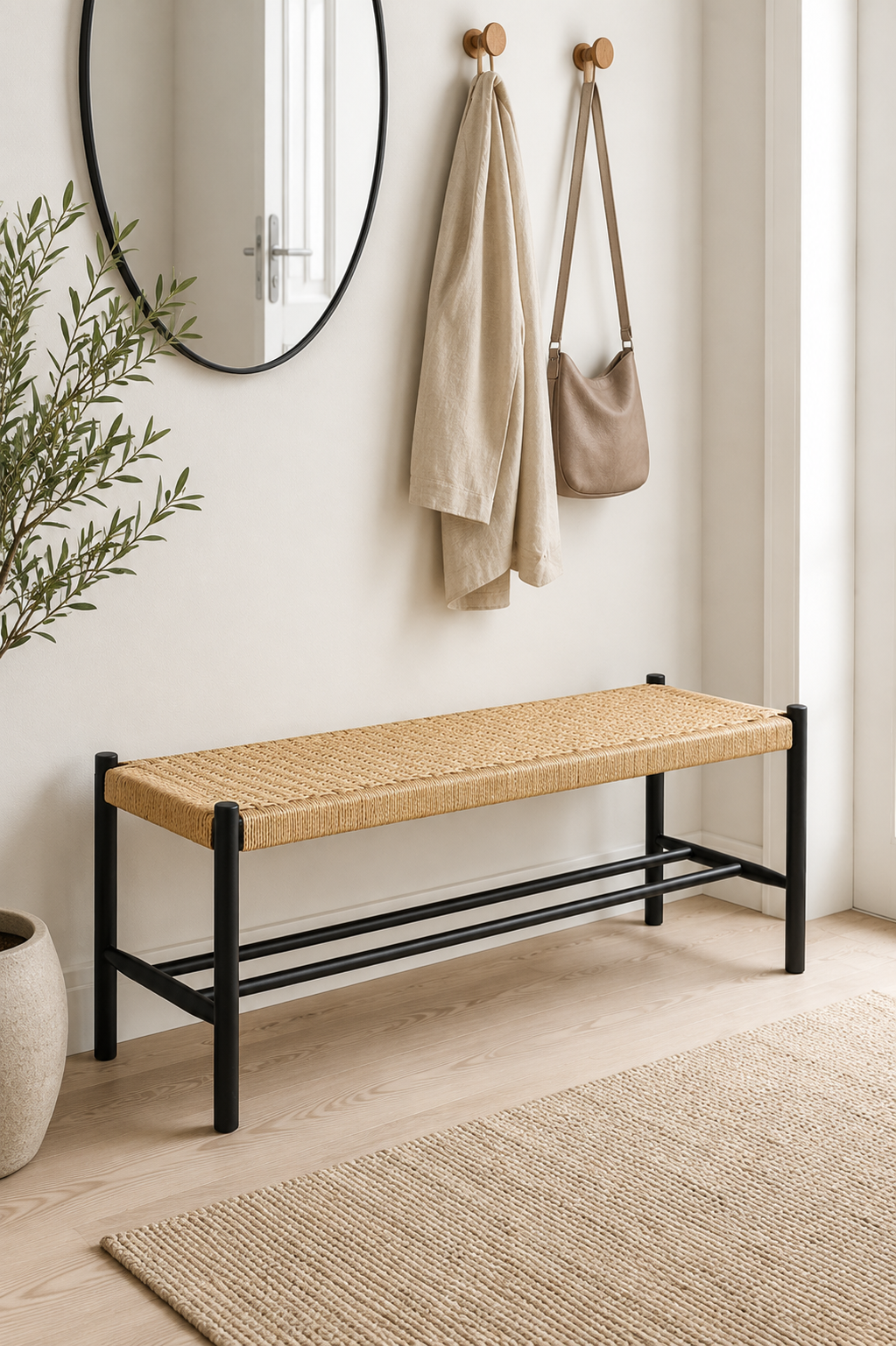 Benk bøk Svart / natur - 90 cm