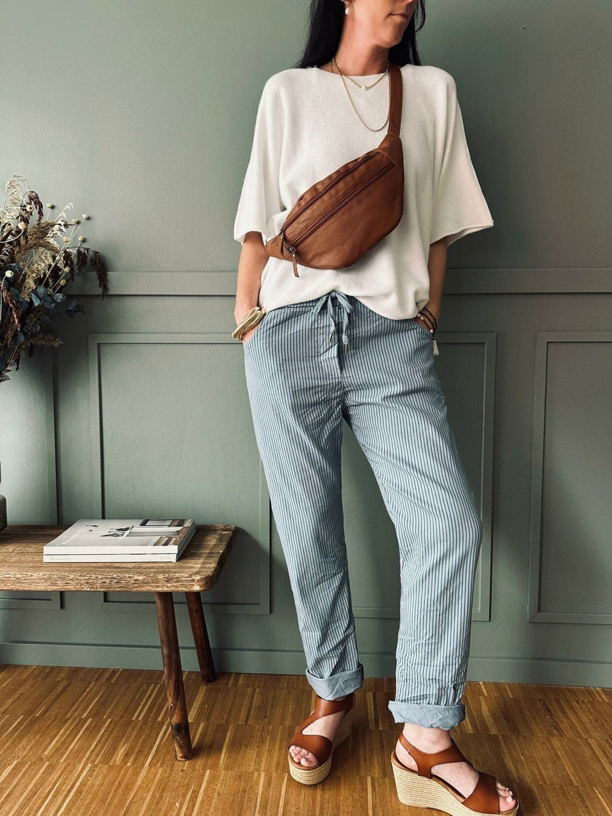Bukser soft jeans med strib - VIAMAJA.DK