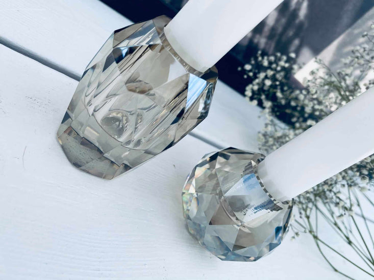 Diamant Lysestage i champagnefarvet glas - VIAMAJA.DK