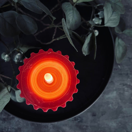 LED Bloklys 12,5 cm - Rød rillet med timerfunktion - VIAMAJA.DK