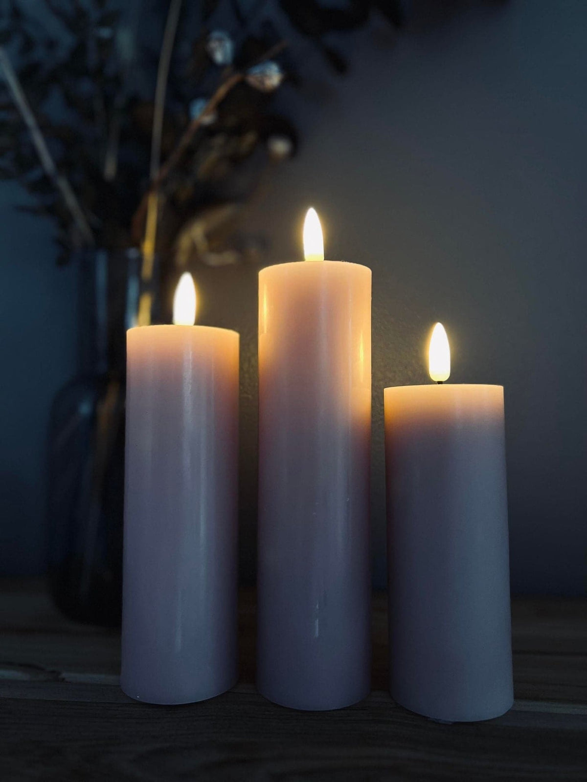 LED Bloklys / Rosa – 3 stk. Lys – Inkl. fjernbetjening - VIAMAJA.DK