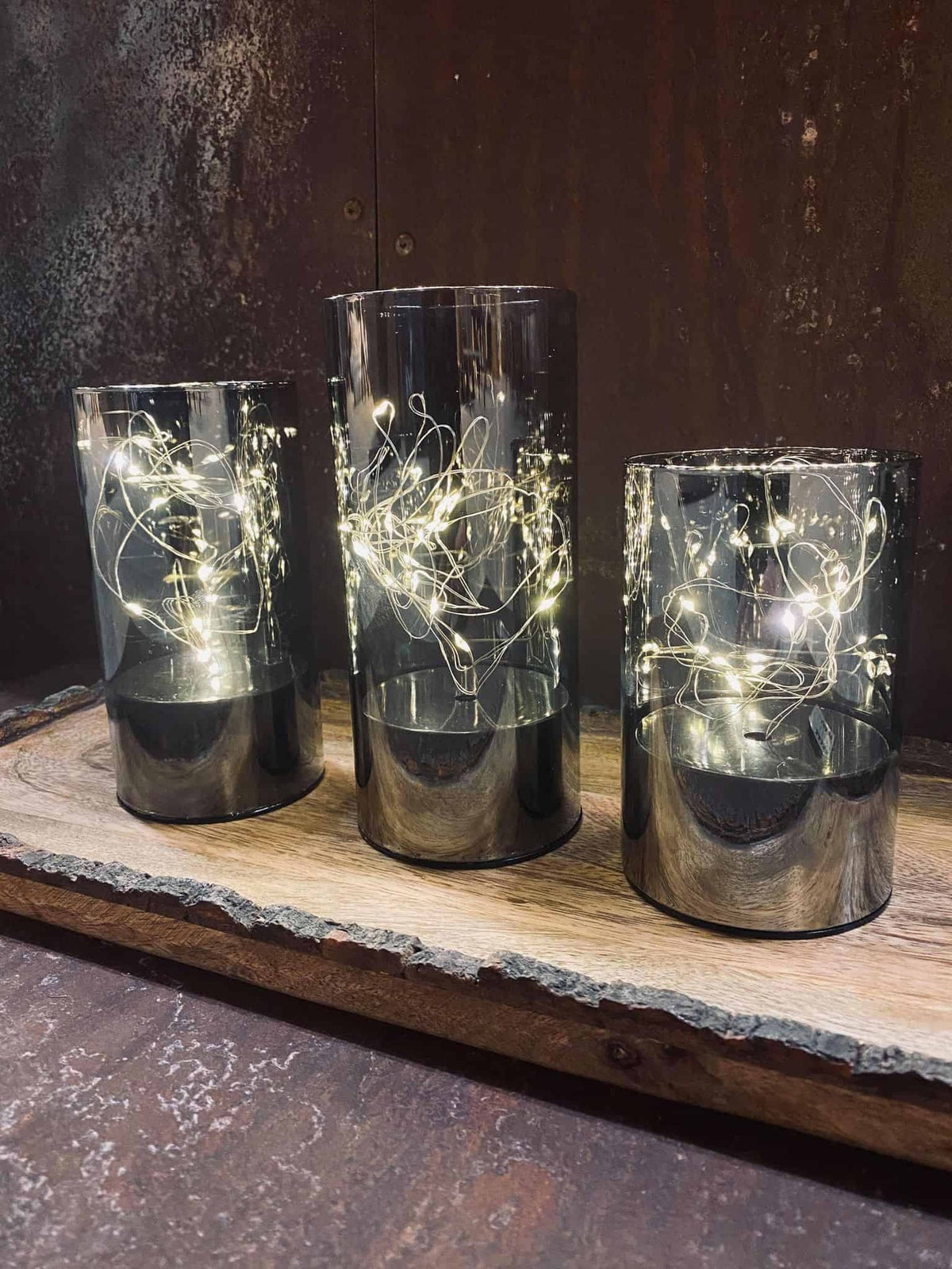 LED lystråd - Gavesæt af 3 stk. glas cylinder - VIAMAJA.DK
