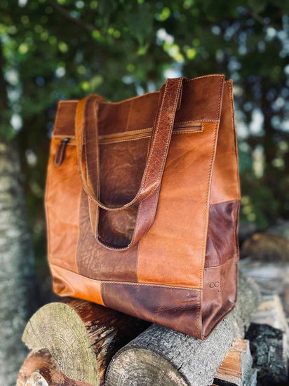 Shopper i kraftig recycling læder - Cognac - VIAMAJA.DK