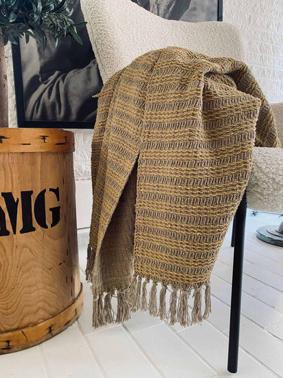 Tæppe genanvendt bomuld – Gul / Beige Strib - VIAMAJA.DK